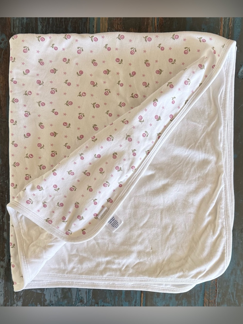 VTG Old Navy Flower Rose Pink Baby Blanket Stars Cotton